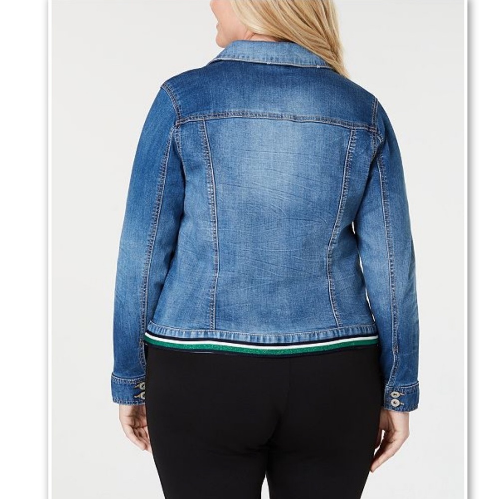 INC Macy's Plus Jean Jacket Varsity Stripe Stretch 2X NWT - Picture 2 of 4